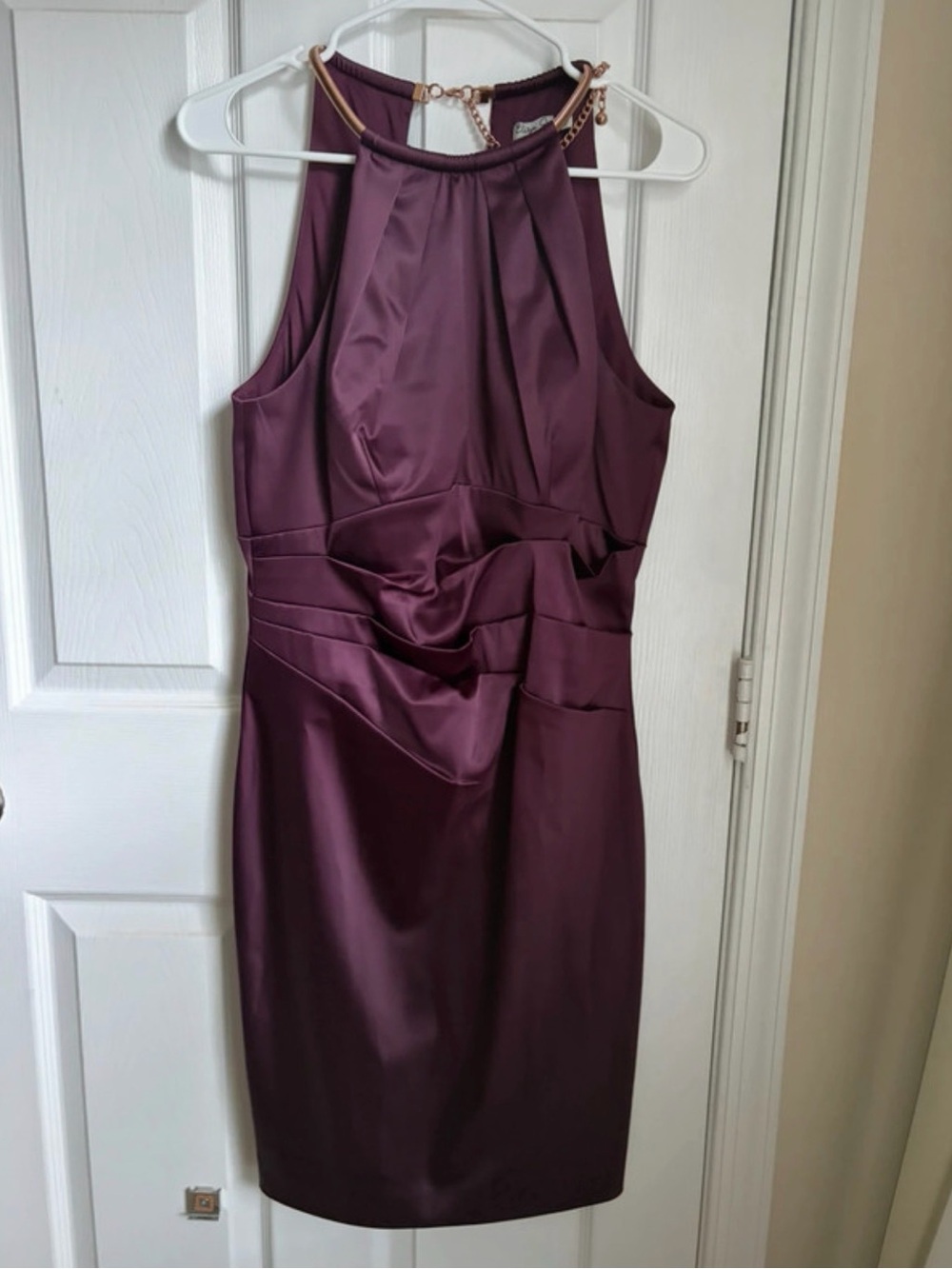 Eliza J Sleeveless Satin Midi Dress in Plum